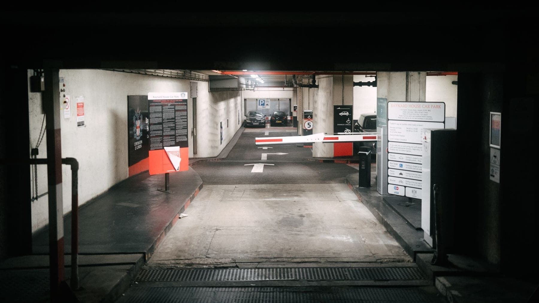 The barrier entrance of a UK underground car park
