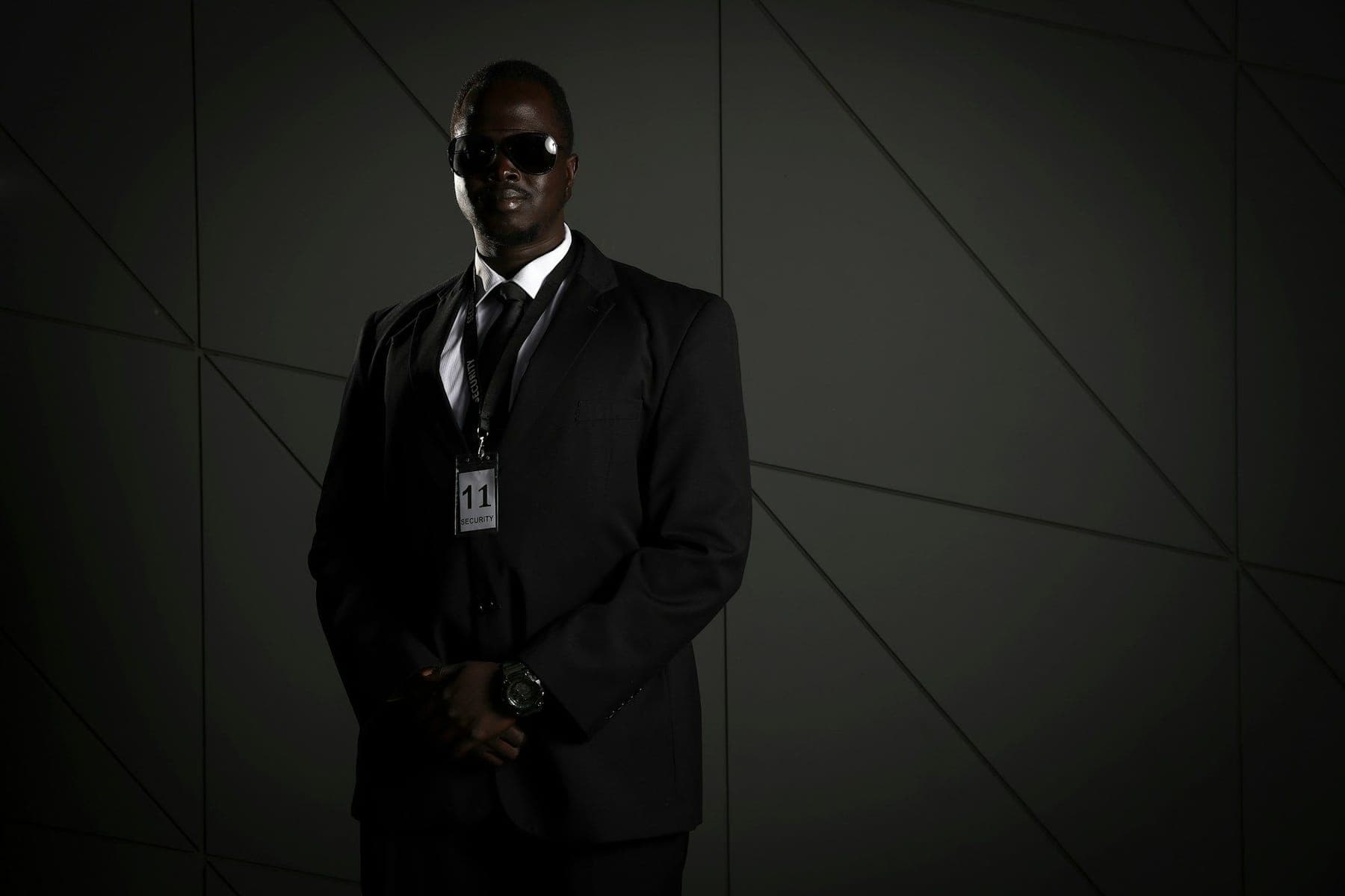 A suited security officer